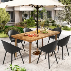 7-Piece Outdoor Dining Set with Wood Table Featuring Umbrella Hole and Cozy Chairs, Patio Furniture for Deck, Garden, or Backyard-The Pop Home - 1 of 4