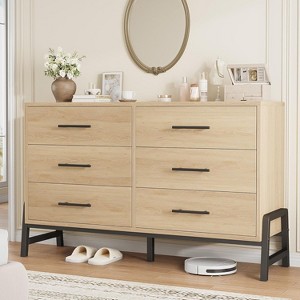 Homhougo 52" Wide 6-Drawer Closet Dresser, Freestanding Wooden Storage Cabinet for Bedroom & Living Room - 1 of 4