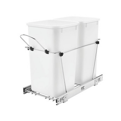 Rev-A-Shelf RV-15KD Series Double 27 Quart Sliding Pull-Out Waste Container for Base Kitchen Cabinet