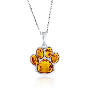 Simona Sterling Silver, Amber Paw Print 18" Pendant Necklace - Brown - 1 of 2