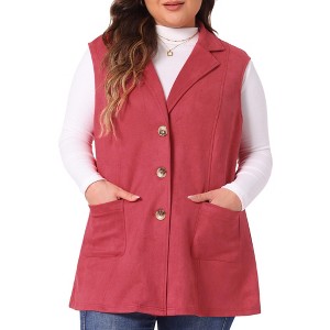 Agnes Orinda Women's Plus Size Lapel Suede Long Sleeveless Fashion Vest - 1 of 4