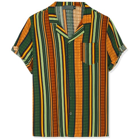 Lars Amadeus Men's Vertical Striped Shirt Short Sleeve Button Down Summer  Color Block Hawaiian Beach Striped Shirts