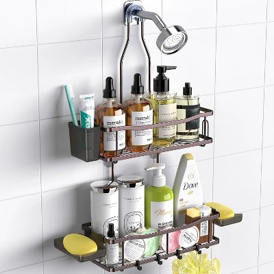 LunaLulinlk Hanging rust-proof shower shelf, shelf above shower head - no drilling required, can hold shampoo and soap, Bronze