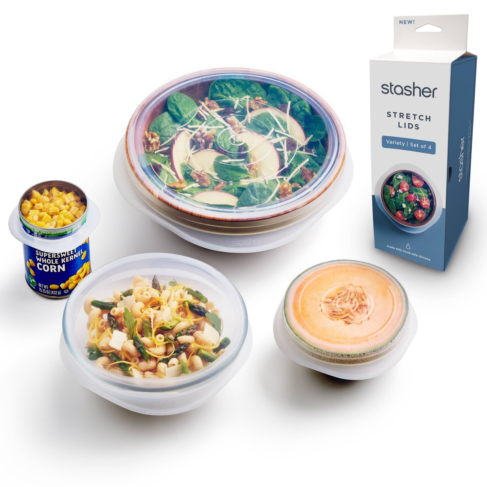stasher Premium Silicone Reusable Food Storage Lids Starter Kit - Clear - 4pk