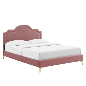 Modway Aviana Performance Velvet Twin Bed - Dusty Rose - 1 of 4