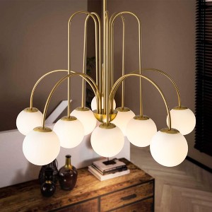 Rennnsan Vessera 38" W 10 -Light Milk Glass Dimmable Contemporary Sputnik Chandelier in Brass & Matte Black - 1 of 4