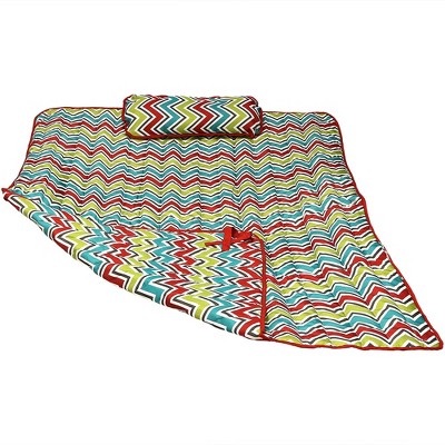 Sunnydaze Outdoor Weather-Resistant Polyester Quilted Hammock Cushion Pad and Hammock Pillow with Ties - Chevron Stripe