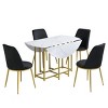 5-Piece Extendable Dining Set,Round Dining Table with Faux Marble Top and Metal Legs,4 Upholstered Foldable Dining Chairs for Small Space-Tanpinhause - 2 of 4