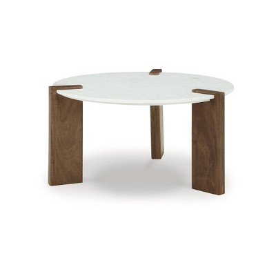 Photo 1 of **MISSING ANCHOR FOR LEGS**Signature Design by Ashley Isanti Coffee White Marble Top Table