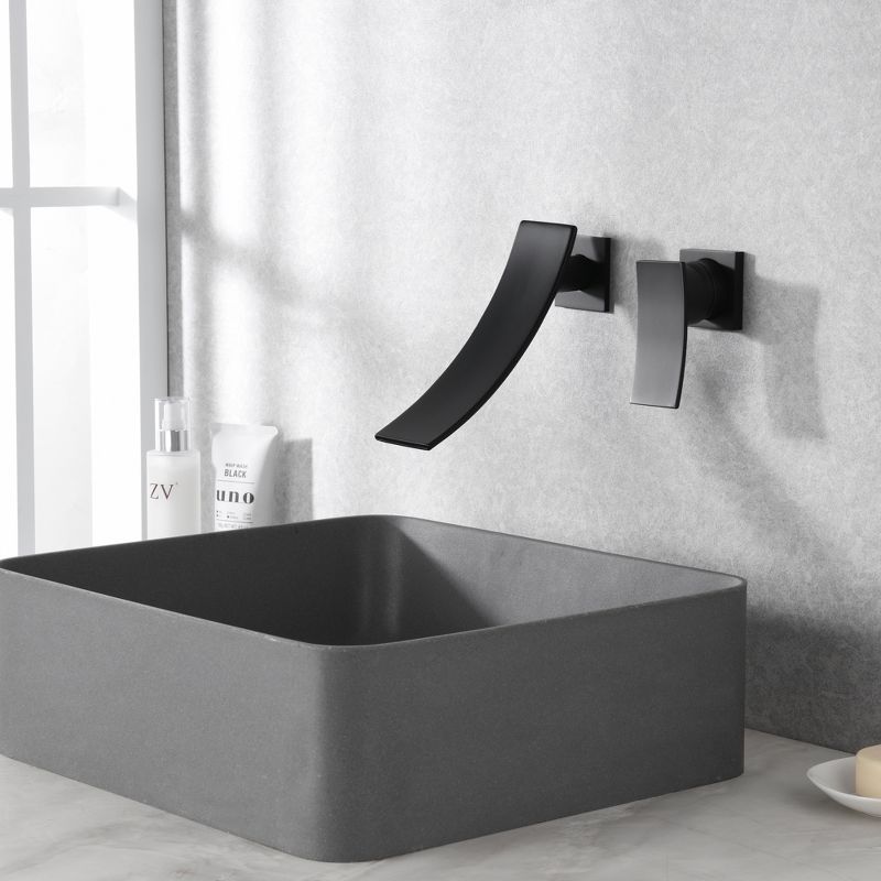 SUMERAIN Matte Black Wall Mount Bathroom Faucet Waterfall Single Handle with Brass Valve, 4 of 8