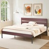 VECELO Queen/King Size Bed Frame with Wooden Headboard, Metal Bed Platform No Box Spring Needed with Heavy Duty Steel Slat, Brown - 3 of 4