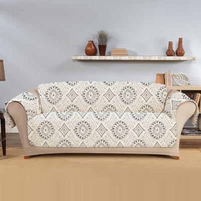 Medallion Printed Sofa Furniture Protector Cover Gray - Sure Fit