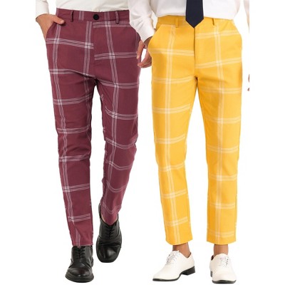 Lars Amadeus Men's Plaid Pattern Flat Front Checked Dress Pants 2 Packs