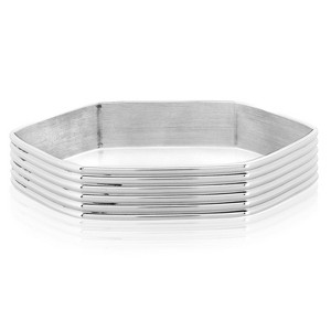ELYA Women's Grooved Geometric Steel Bangle Bracelet - 1 of 3