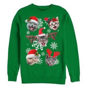Men's Lost Gods Ugly Christmas Cat Reindeer Snowflakes Sweatshirt - 1 of 3