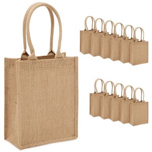 Sparkle and Bash 12 Pack Medium Burlap Reusable Tote Bags with Handles for Grocery, Shopping, 8 x 10 in - 1 of 4