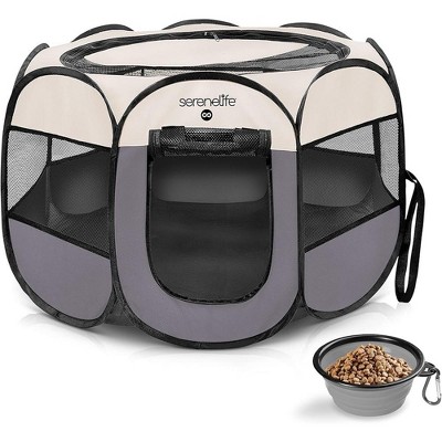 SereneLife Foldable Pet Tent with Collapsible Pet Bowl