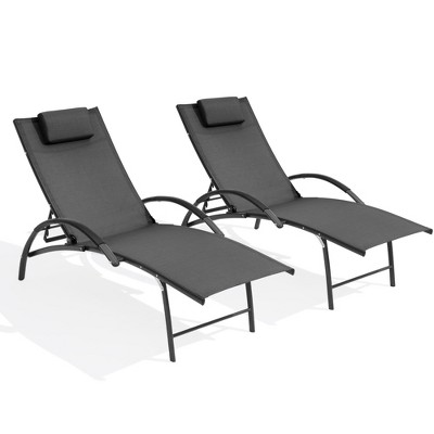 Pellebant 2 pcs Outdoor Aluminum Adjustable Reclining Chaise Lounge Chair with Arms & Headrest