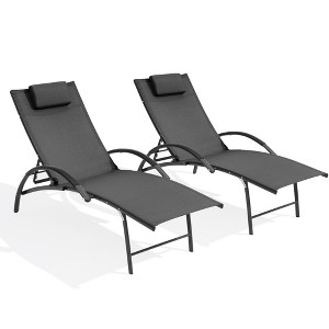 Pellebant 2 pcs Outdoor Aluminum Adjustable Reclining Chaise Lounge Chair with Arms & Headrest - 1 of 4