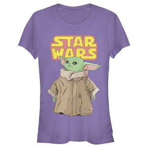 Juniors Womens Star Wars The Mandalorian The Child Retro Logo Stance T-Shirt - 1 of 3