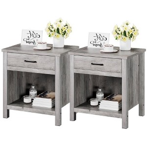 Garvee Farmhouse Gray Nightstand with Drawer and Storage Shelf for Bedroom Living Room - 1 of 4