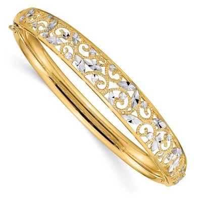 Black Bow Jewelry 14k Yellow Gold & White Rhodium Graduated Diamond Cut Bangle Bracelet