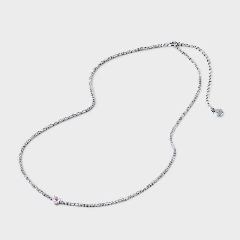 Silver Plated Cubic Zirconia with Pink Heart Chain Necklace - A New Day&#8482; Pink/Silver, 4 of 6