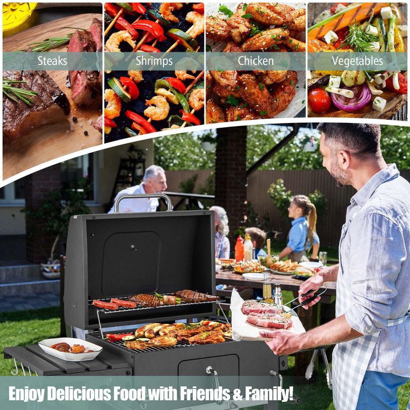 Costway Outdoor Charcoal Grill 391 sq.in. Cooking Area 2 Foldable Side Table BBQ Camping, 4 of 11