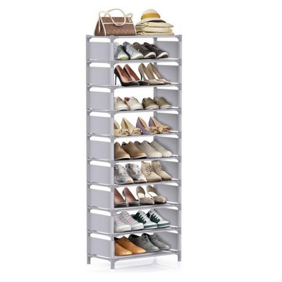 SEVOBAL 10 Tier No-Woven Fabric Steel Stackable Storage Shelves Vertical Tower Space Saver High Capacity for Living Room, Gray, 21.26"*5.51"*4.33"