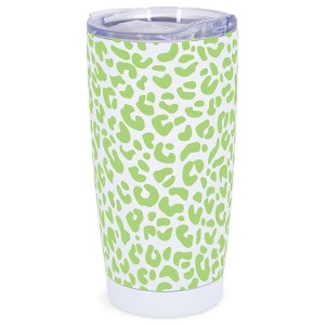 Elanze Designs 20 oz Stainless Steel On the Go Insulated Travel Tumbler With Push Top Lid, Lime Green Cheetah Leopard Print White - 1 of 4
