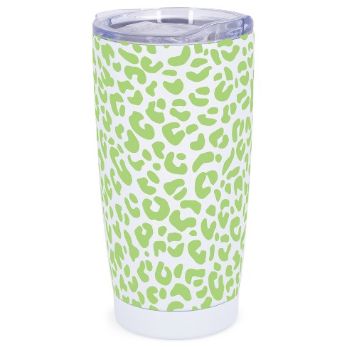 Elanze Designs 20 oz Stainless Steel On the Go Insulated Travel Tumbler With Push Top Lid, Lime Green Cheetah Leopard Print White - image 1 of 4