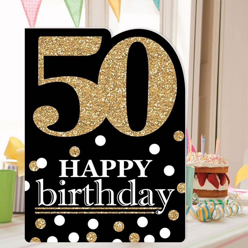 Big Dot of Happiness Adult 50th Birthday - Gold - Happy Birthday Giant Greeting Card - Big Shaped Jumborific Card, 2 of 8