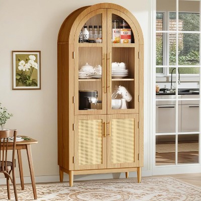 FONTOI 70.9" Arched Storage Cabinet with Dedicated Slots&Shelves, Arched Cabinet with Drawers for Home, 15"*70.9"*30.7"