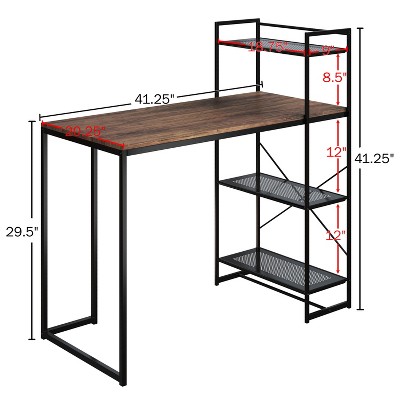 Compact Industrial-Style Black Metal and Wood Computer Desk with Storage