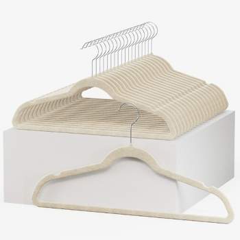 Finnhomy Non-Slip Clothes Hanger for Baby and Kids 30-Pack Velvet Hangers  with 10 Finger Clips,Beige
