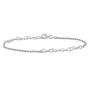 EVERLY JEWELRY |3.3mm Heart Link and Rope Chain Bracelet in Silver - Multiple Metal Color Options. - 1 of 4