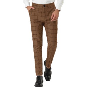 Lars Amadeus Men's Plaid Printed Slim Fit Flat Front Business Dress Pants - 1 of 4