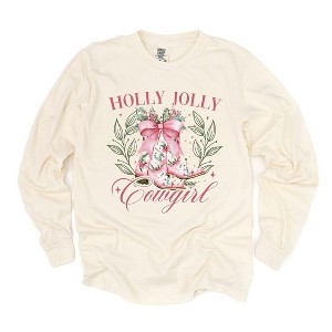 Simply Sage Market Women's Holly Jolly Cowgirl Coquette Long Sleeve Garment Dyed Tee - 1 of 4