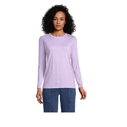 Lands' End Women's Relaxed Supima Cotton Long Sleeve Crewneck T-shirt ...