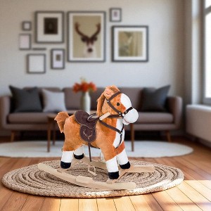 Mshliw Kids Plush Rocking Horse Ride-On Toy with Galloping & Neighing Sounds, Soft Saddle Seat, Wood Base for Children Ages 3+, Halloween gift - 1 of 4