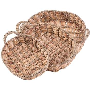 Vintiquewise Seagrass Fruit Bread Basket Tray with Handles, Set of 3