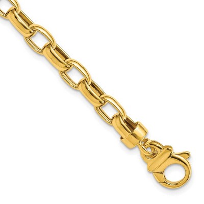 Black Bow Jewelry 6.25mm 14K Yellow Gold Hollow Fancy Rolo Chain Bracelet, 7.5 Inch