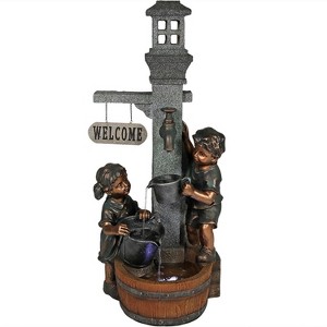 Sunnydaze 40"H Electric Polyresin Children Playing with Water Faucet Outdoor Water Fountain with LED Lights - 1 of 4