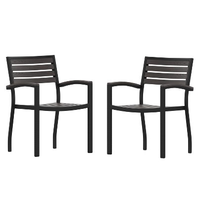 Flash Furniture 2 Pack All-weather Black Aluminum Patio Stack Chairs ...