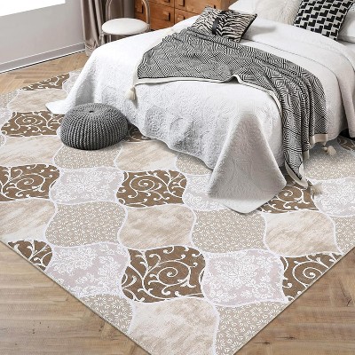 Geometric Trellis Area Rug,Modern Neutral Washable Rugs in Farmhouse Design,Non-Slip Low-Pile Indoor Carpet Blue