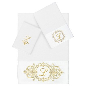 Linum Home Textiles 100% Turkish Cotton MONICA Gold Thread 3PC Embellished Towel Set - 1 of 4