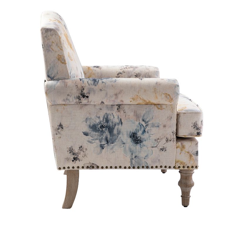 Yahweh Wooden Upholstered  Floral Pattern Design Armchair with Panel Arms and Camelback for Bedroom  | ARTFUL LIVING DESIGN, 4 of 12