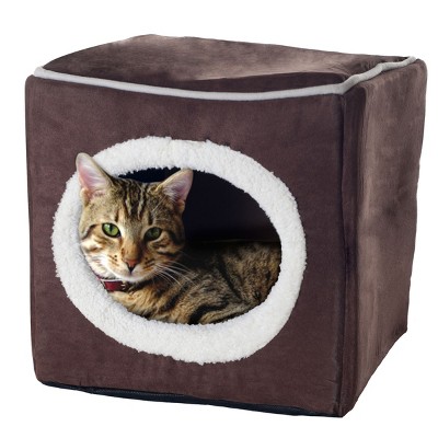 Dark Coffee Microfiber Orthopedic Enclosed Cube Pet Bed
