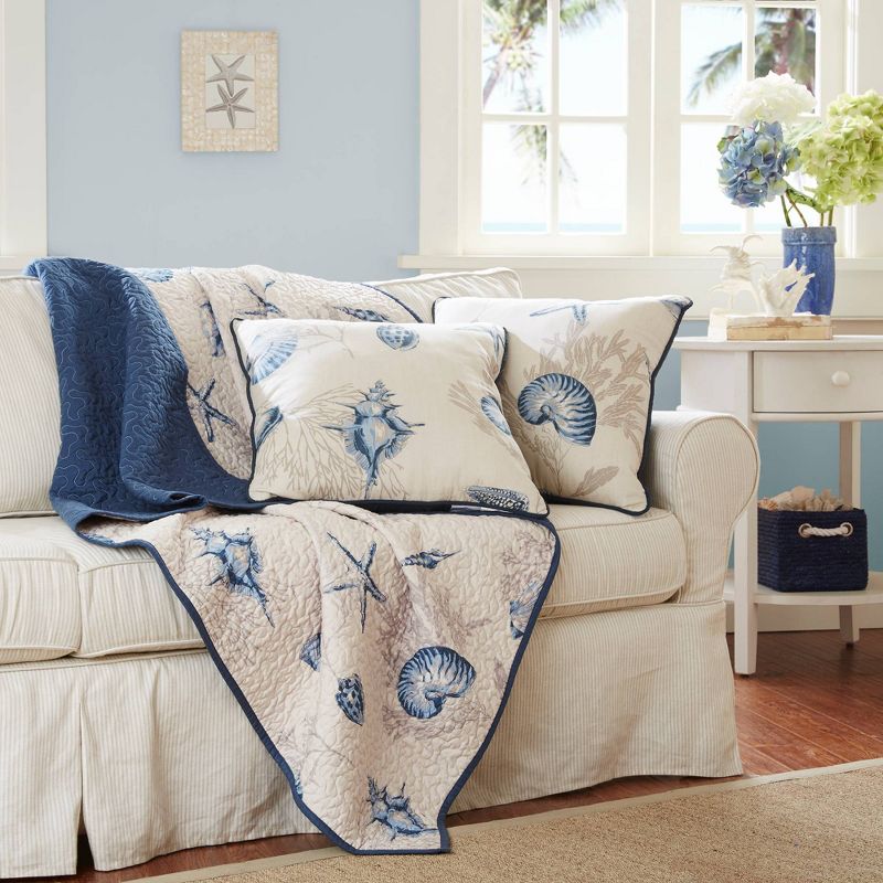 60&#34;x70&#34; Nantucket Oversized Quilted Throw Blanket Blue, 3 of 4