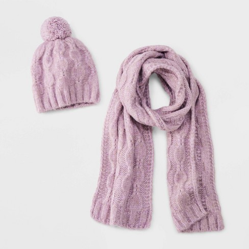 Cable Knit Hat Scarf Set Universal Thread Purple Target
